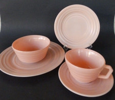 Set Hazel Atlas Moderntone Pastel PINK Dinner Salad Plate Cup Saucer Cereal Bowl