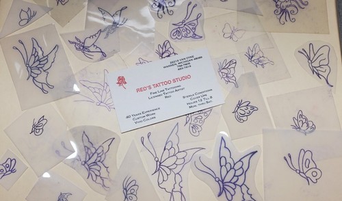 Over 40 years From RED'S TATTOO STUDIO Acetate Stencil Butterfly's  Lot 2