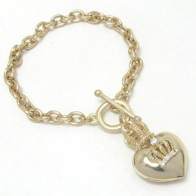 G5 Heart Love Toggle Lock Royal Crown BRACELET Chain Crystal Gold Plated NEW