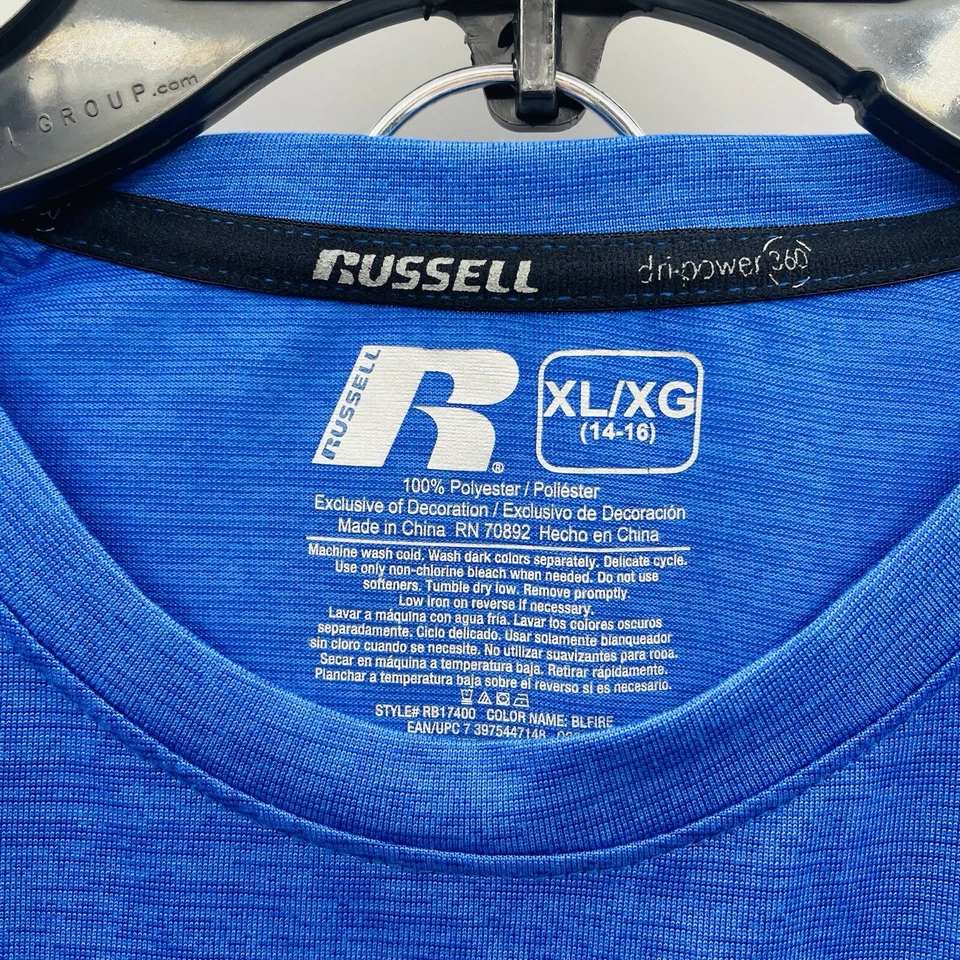 Russell Athletic Jóvenes Niños XL 14/16 2 Piezas Dri-Power Conjunto Camisa y Pantalones Cortos Azul Foto 3 de 4