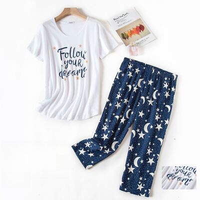 Damen Pyjama Set DRUCK Pyjama Sommer Kurzarm Loungewear Nachtwäsche Übergröße