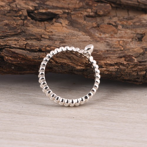 Sterling Silver 925 Eternity Ball Bead Double Band Ring With Hanging Heart Charm - Picture 6 of 13