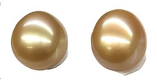 Pair Huge 15mm SouthSea Genuine Gold near Round Loose Pearl Undrilled Jewelry
