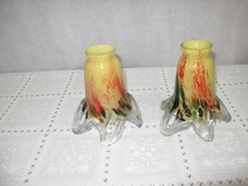 Pair of Hand Blown Glass Tulip Shades Green Multi 1