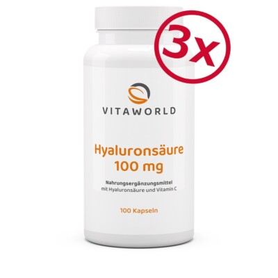 Vita World 3er Pack Hyaluronsäure 100mg 3 x 100 Kapseln Made in Germany