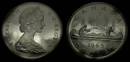 Canada 1965 One Silver Dollar Queen Elizabeth II Heavy Cameo BU