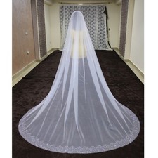 Bridal Veil Rhinestones long cathedral bride veil crystals edge scalloped