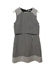 Oasis Monochrome Polka Dot A Line Mini Dress with Overlay Top UK 14