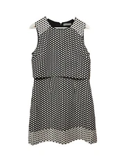 Oasis Monochrome Polka Dot A Line Mini Dress with Overlay Top UK 14