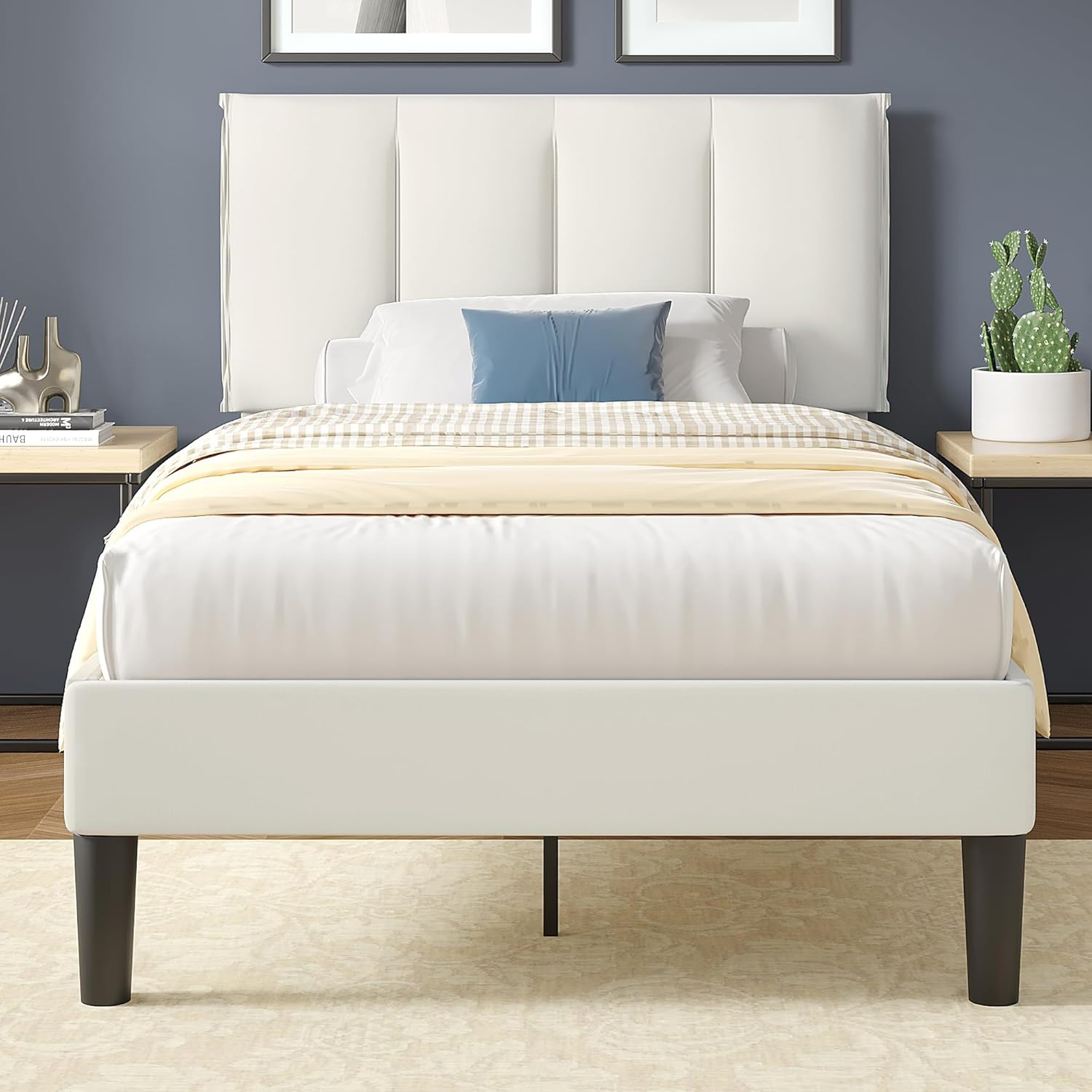 Heavy-Duty Twin Bed Frame with Upholstered Headboard & Sturdy Steel Platform-image