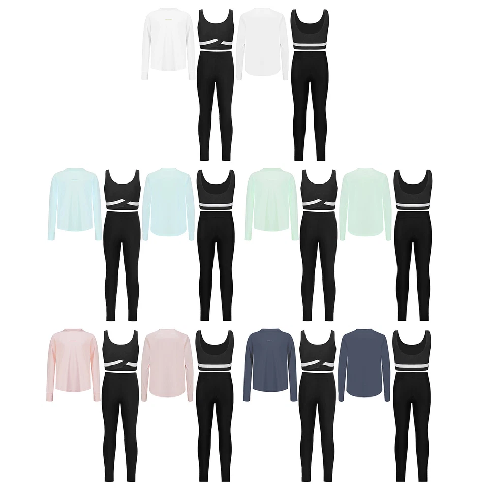 Niños Niñas Camiseta Ropa de Baile Chaleco Leotardo Conjunto Deportivo Color Contraste Ropa Activa Foto 2 de 3