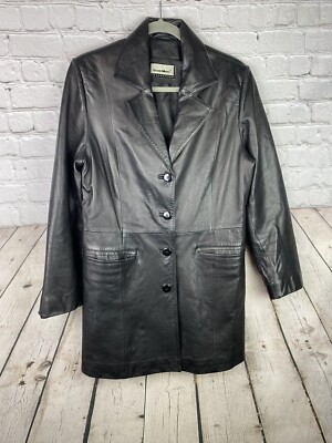 Vintage Gian Mori Womens Large Black Leather Button Up Jacket