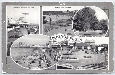 Vintage Bognor Regis Multi-View Postcard - Pier, Gardens, Boating Lake 1953