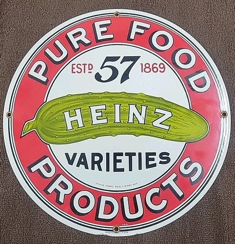 Vintage 1983 HEINZ 57 Varieties Pure Food Pickle Porcelain Enamel Sign 11.25”