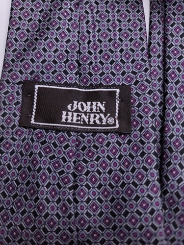 John Henry Mens Formal Necktie 57"Lx3.5"W Purple/Black Neck Tie - Picture 4 of 5