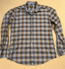 Hugo Boss Dress Shirt Mens Large Blue Check Plaid Slim Fit Long Sleeve Mens Dres