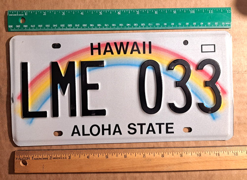 License Plate, Hawaii, Rainbow, 2020 Hologram, Passenger, LME 033