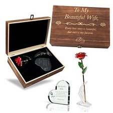 Anniversary for Wife Engraved Wooden Gift Set 'To My Beautiful Wife' Includes