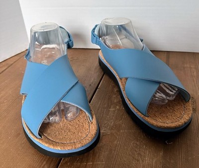 Camper Oruga Cross Strap Sandals Blue Full Grain Leather Women s Size 11/EU 42