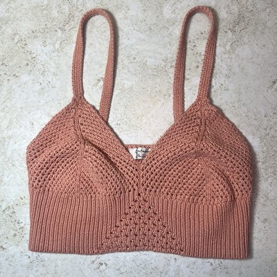 Free People Bralette Womens XS Sugar Almond Rib Knit Crop Top Seamless Brami