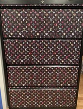 USED - Black Metal File Cabinet  W/ Lock & 4 Drawers, Murakami Louis Vuitton