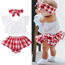 3PCS Newborn Baby Girls Floral Ruffle Romper Dress Headband Outfit Set Clothes