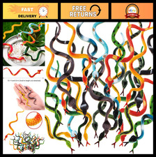 50 Pcs Realistic Plastic Snakes - 4" Colorful Rubber Garden Prank Props, Hallowe