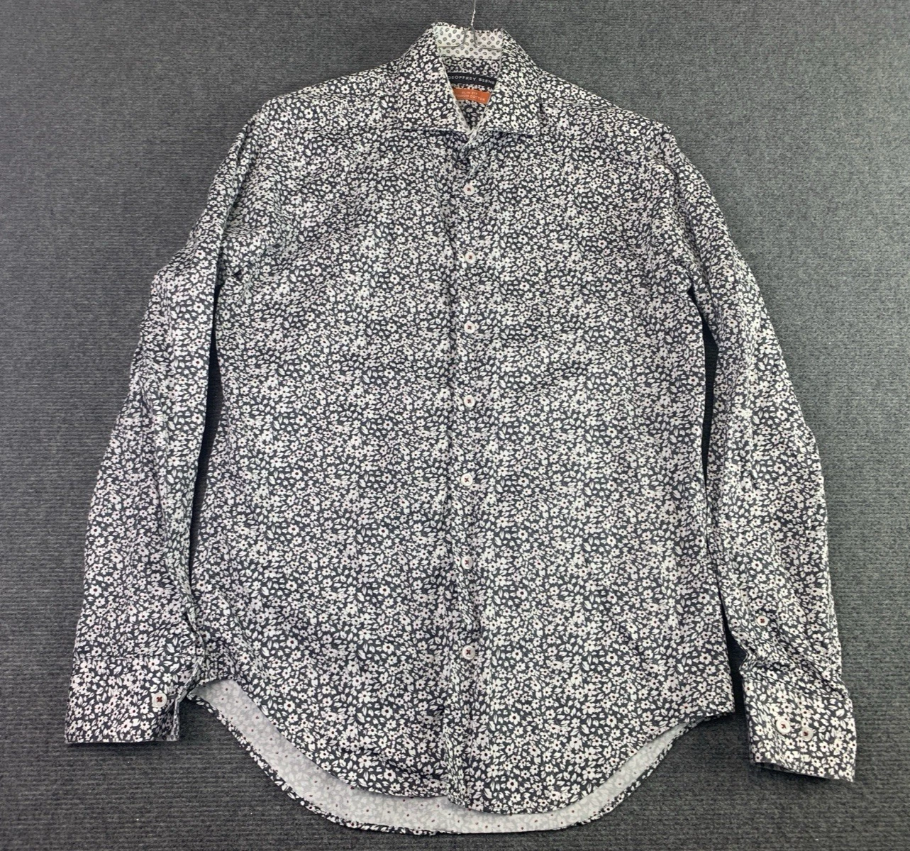 GEOFFREY BEENE Dress Shirt Men's Small Long Sleeve Flowers Cotton Slim Fit
