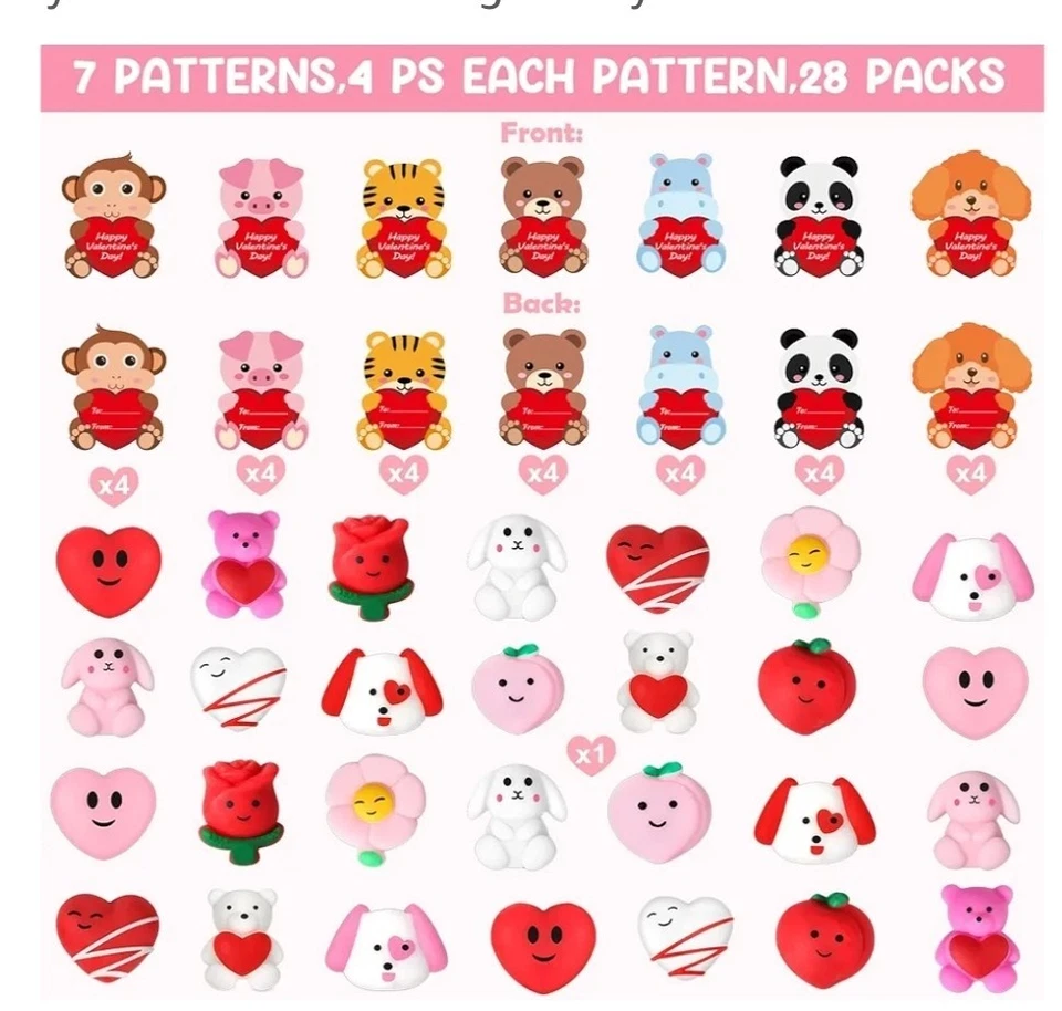 28 Pack Valentine Mochi Squishies Toys and Valentine Cards for Kids, Animal M... - Image 2 of 4