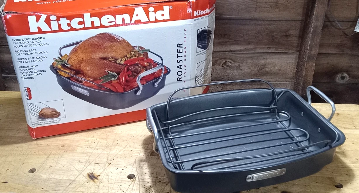 Kitchen Aid Roaster w/ Fold-Down Rack, Nonstick 17 1/2 " x 14"
