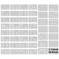 45 Pcs Plastic Cursive Letter Stencils for Painting, Reusable Fancy Alphabet ...