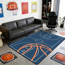 Basketball Themed Area Rug Simple Geometric Circles Lines Non Slip Rug for Bo...