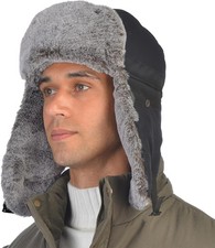 Trapper Hat Winter Warm Hats Russian Fur Ushanka Eskimo 7-7 1/2, Black