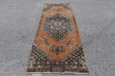 Vintage Turkish Runner Rug 3,2x8,7 ft, Brown Moroccan Rug Wool