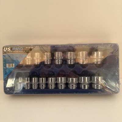 US PRO Tools 3/8 Dr 17Pc Shallow Socket Set 8-24MM 6PT  Crome 1376
