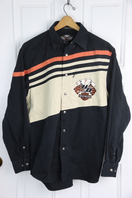 Harley Davidson mens Small Snap Front Heavy Canvas Shirt Aces Poker Embordered.