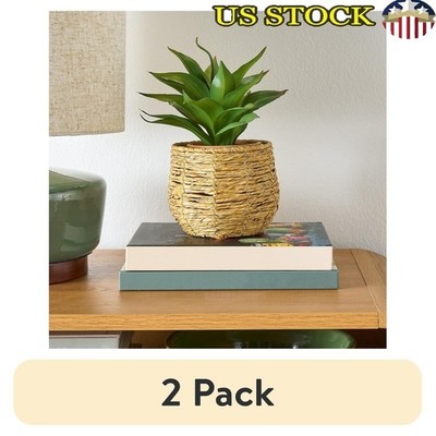 5 Woven Faux Seagrass Indoor Planter Decorative Round Tabletop Vase Rustic Style