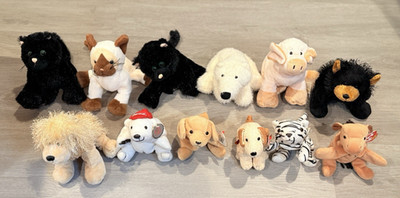 12 Various GANZ + TY Bernie Babies Stuffed Animals - Most New With Mfgr Tags