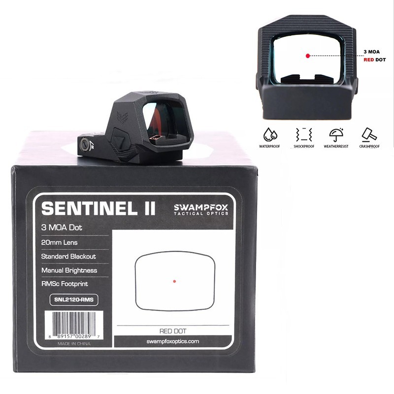 Swampfox Sentinel II Micro Reflex 1x20 3MOA Red/Green Dot Sight RMSc Footprint