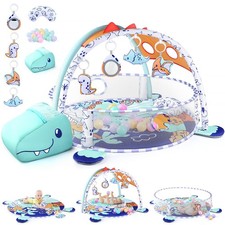 5-in-1 Baby Play Mat - Dinosaur Themed Activity Gym for Babies 0-6 Months wit...