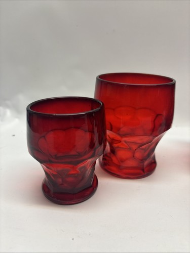 SET 8 bicchieri vintage rosso rubino georgiani a nido d'ape vichinghi 4 highball e 4 shot - Foto 3 di 8