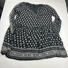 ZARA Trafaluc Long Sleeve Mini Tunic Dress Floral V-Neck Boho Drop Waist LARGE