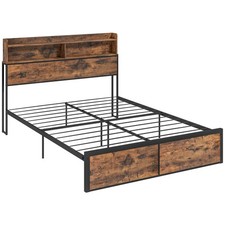 Industrial King Bed Frame, 5.2FT Steel Bed Base w/ Storage Headboard, Footboard,