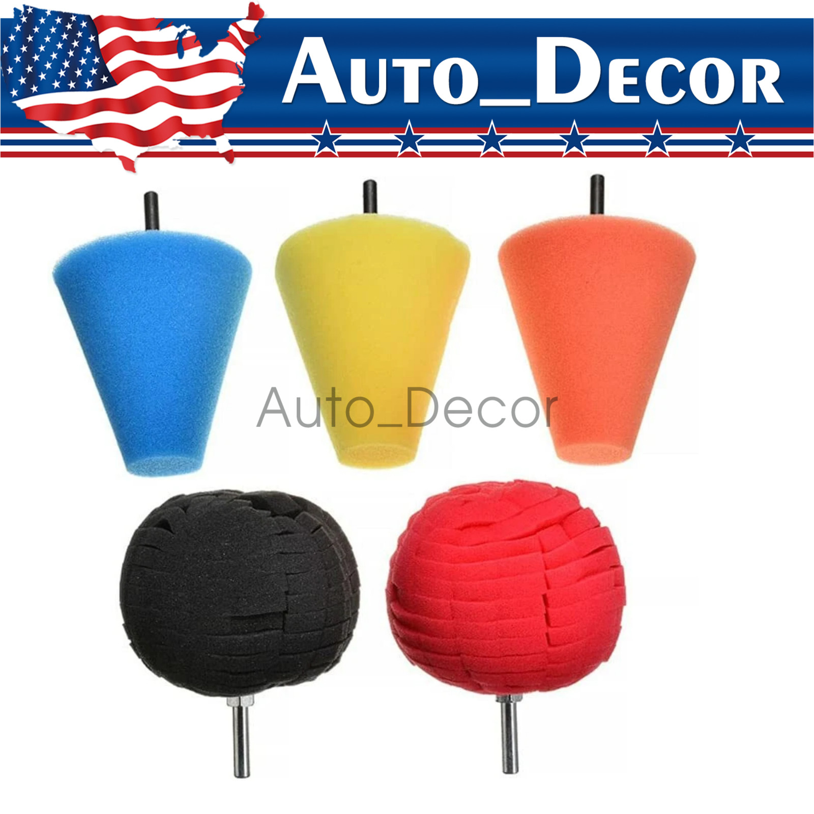 5x Foam Drill Polishing Cone Ball Pads Kit Car Hub Waxing Bu