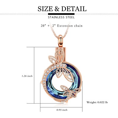 Dragonfly Circle of Life Urn Pendant Memory Necklace for Cremation Ashes Jewelry