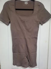 OQQ Brown One Piece Bodysuit Women's Size L Regular Fit Stretch Solid