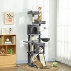 PawHut 70" Cat Tree, Multi-Level Cat Tower with 2 Condos, Dark Grey