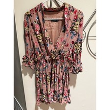 Pretty Little Thing Floral Pink V-Neck Smocked Waist Dress Size 8 Feminine