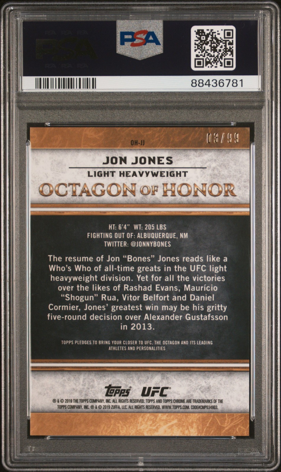 2019 TOPPS UFC CHROME OCTAGON OF HONOR JON JONES WAVE /99 PSA 10 GEM MINT view 2