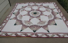 Vintage Quilted Patchwork Lone Star Quilt Hand Sewn 82" x 81"